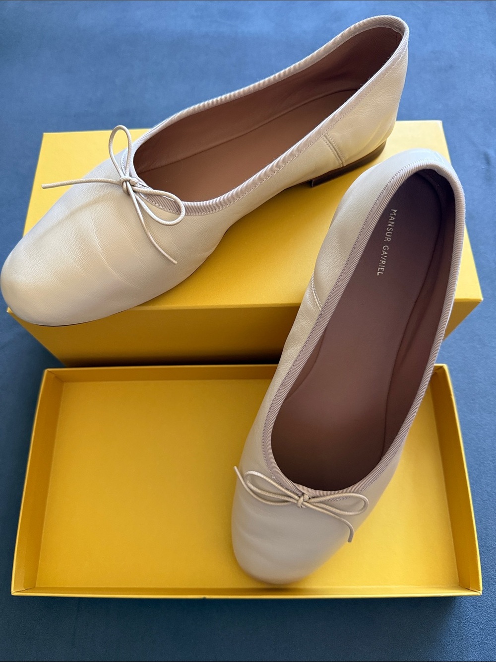 Beige/“Dune” Mansur Gavriel Italian lambskin Leather Ballet Flats - Picture 3 of 5